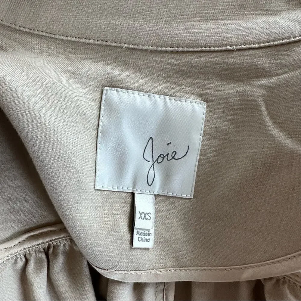 Joie Puff Sleeve Cotton Trench Coat Jacket Classic Beige Long Button-Front - Picture 11 of 14